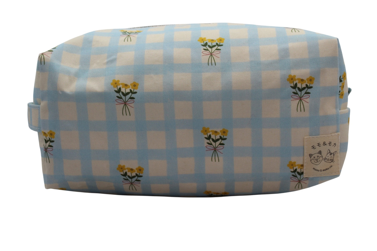 Cosmetiquera Sakura Mediana en estampado Nanohana, hecha a mano con diseño japonés, ideal para organizar productos de belleza con estilo.