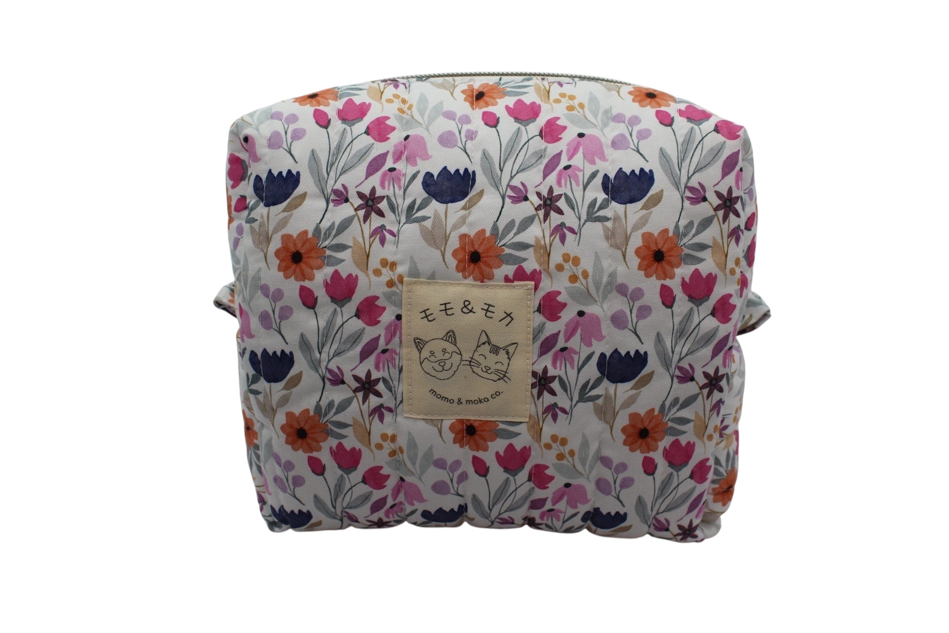 Cosmetiquera Hitomi Mediana hecha a mano, acolchada con inspiración japonesa, perfecta para organizar maquillaje. Ideal como cosmetiquera mediana o neceser de viaje, con diseño único y funcional.