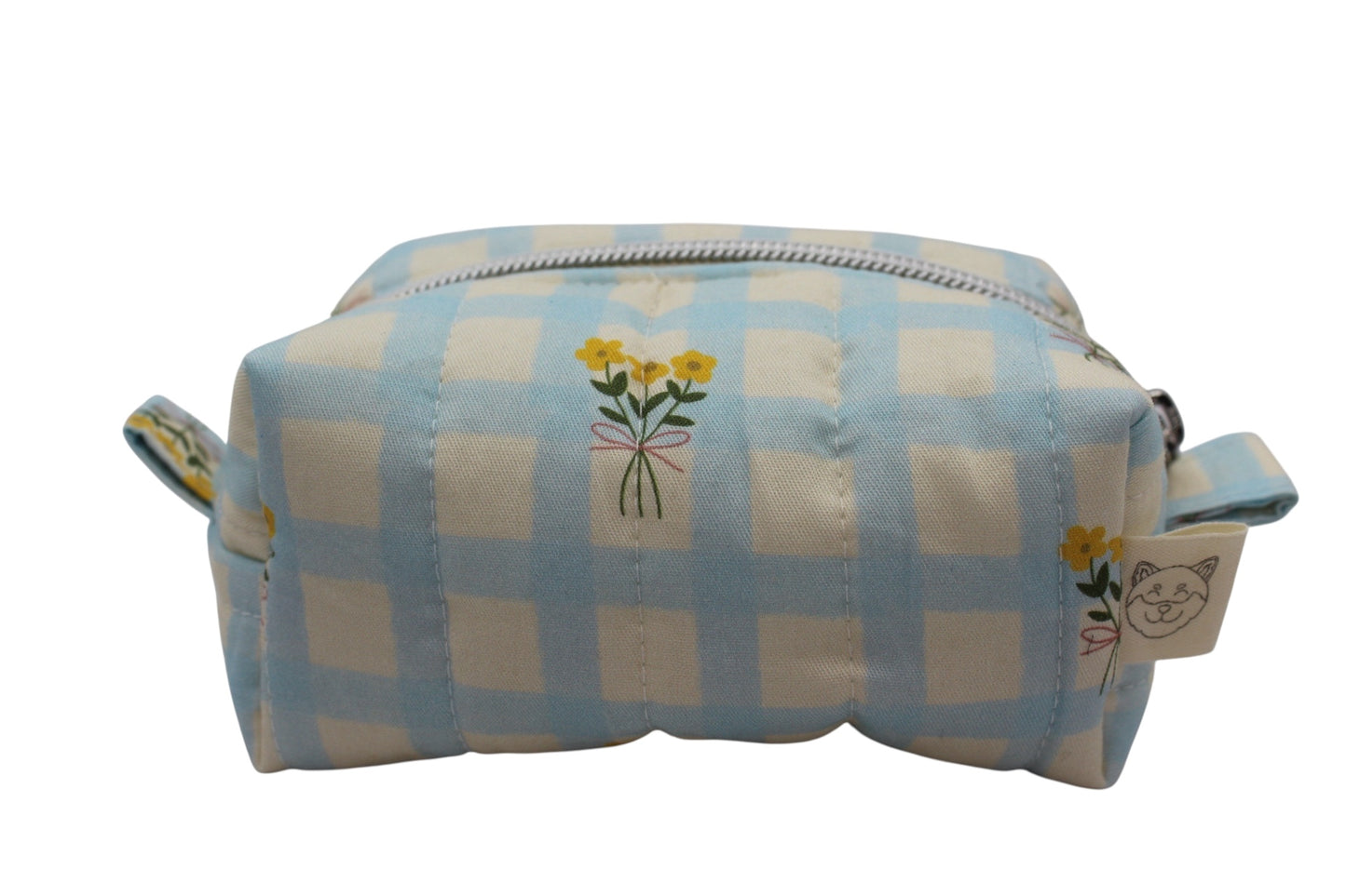 Cosmetiquera Sakura extra chica acolchada en diseño Nanohana, hecha a mano con materiales de alta calidad, perfecta para organizar productos de belleza con estilo japonés.